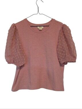 Anthropologie Maeve Textured Puff-Sleeve Top Pink